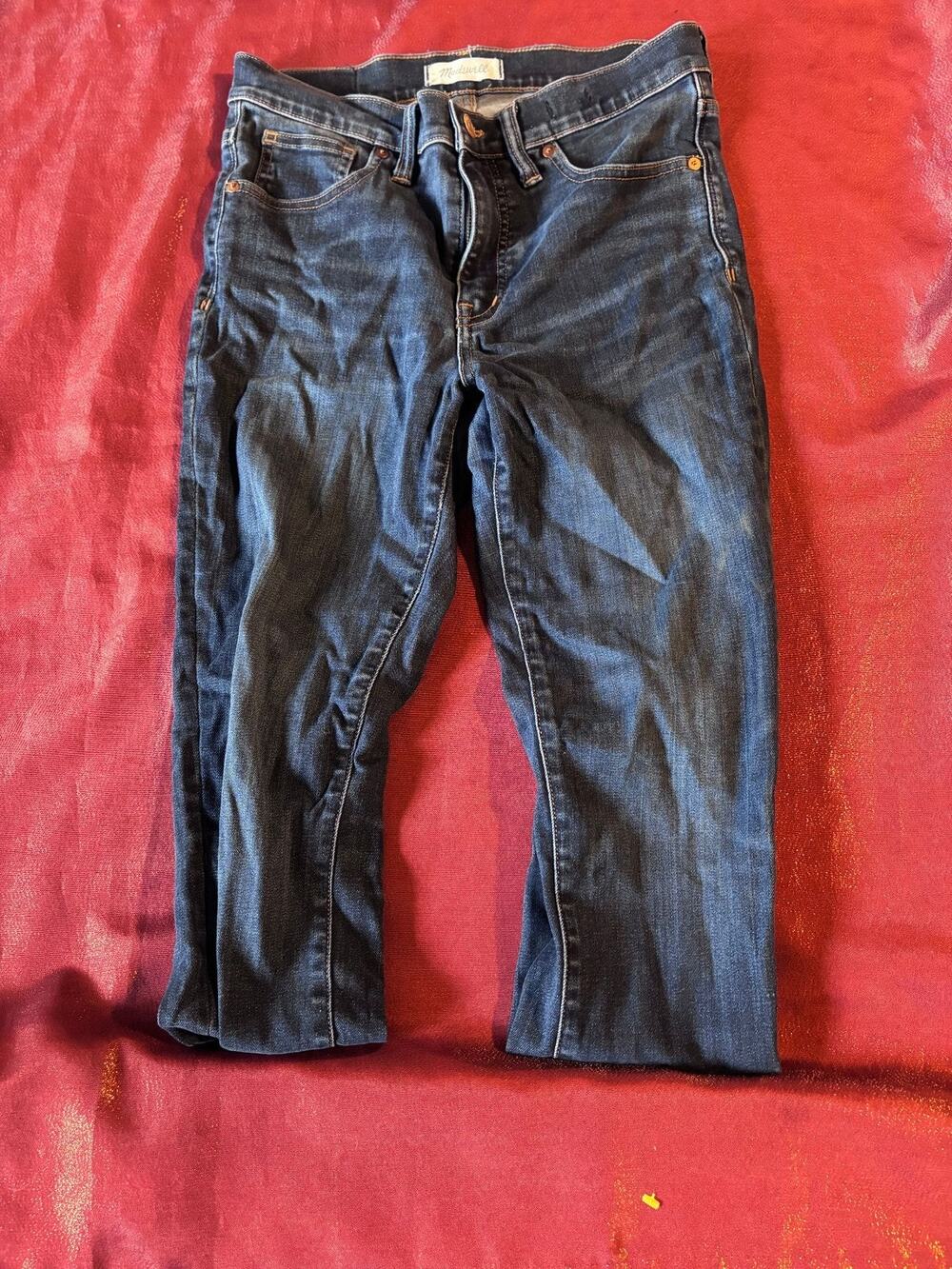 Madewell Jeans Womens Dark Wash Ankle Straight Cropped Denim Stretch Raw Hem